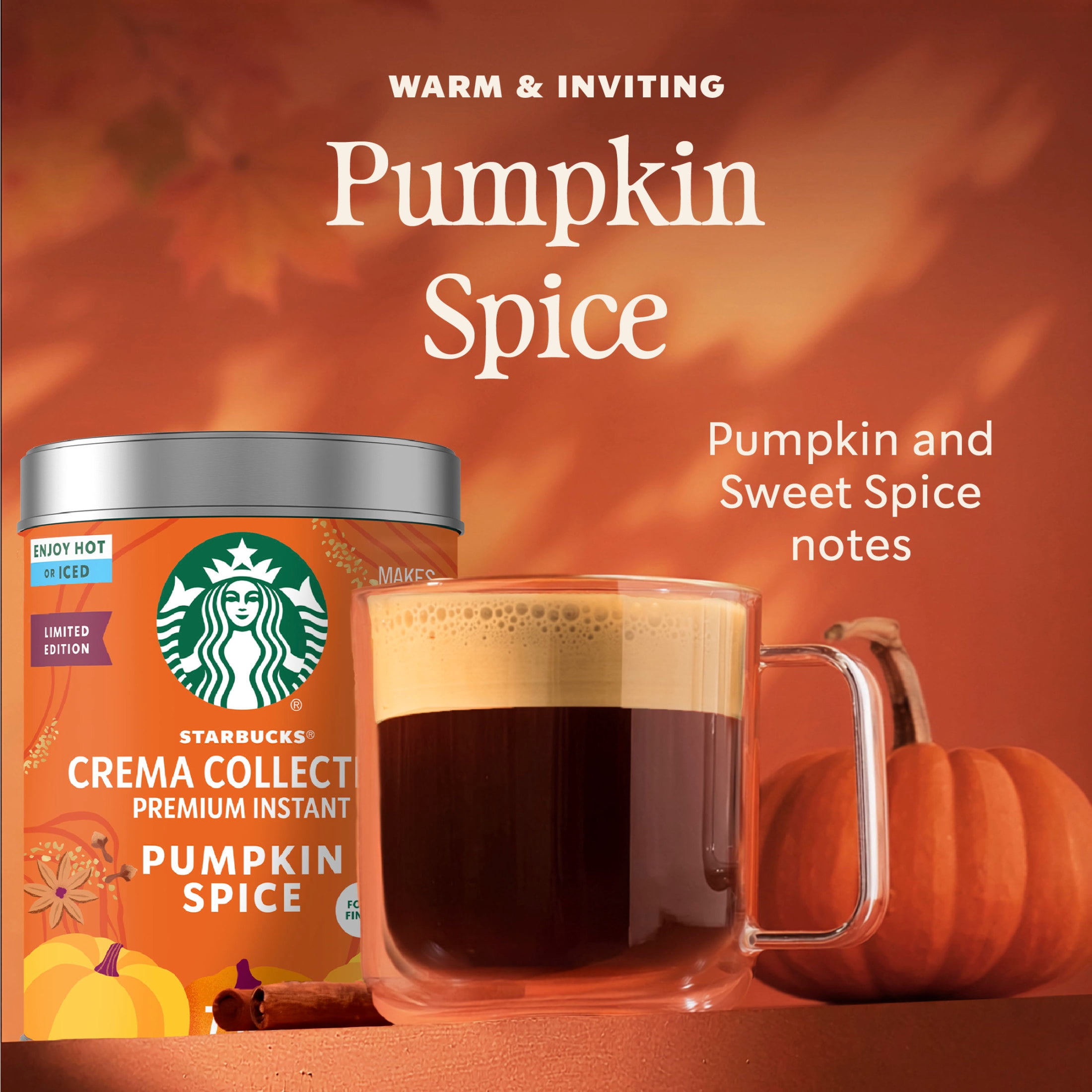 Starbucks Pumpkin Spice Flavored Instant Coffee, Crema Collection Pumpkin Spice Coffee Powder 7.12 oz