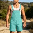 thumbnail image 2 of Overall Shorts for Men Stretchy Solid Color Romper Work Jumpsuits Mint Green L, 2 of 6
