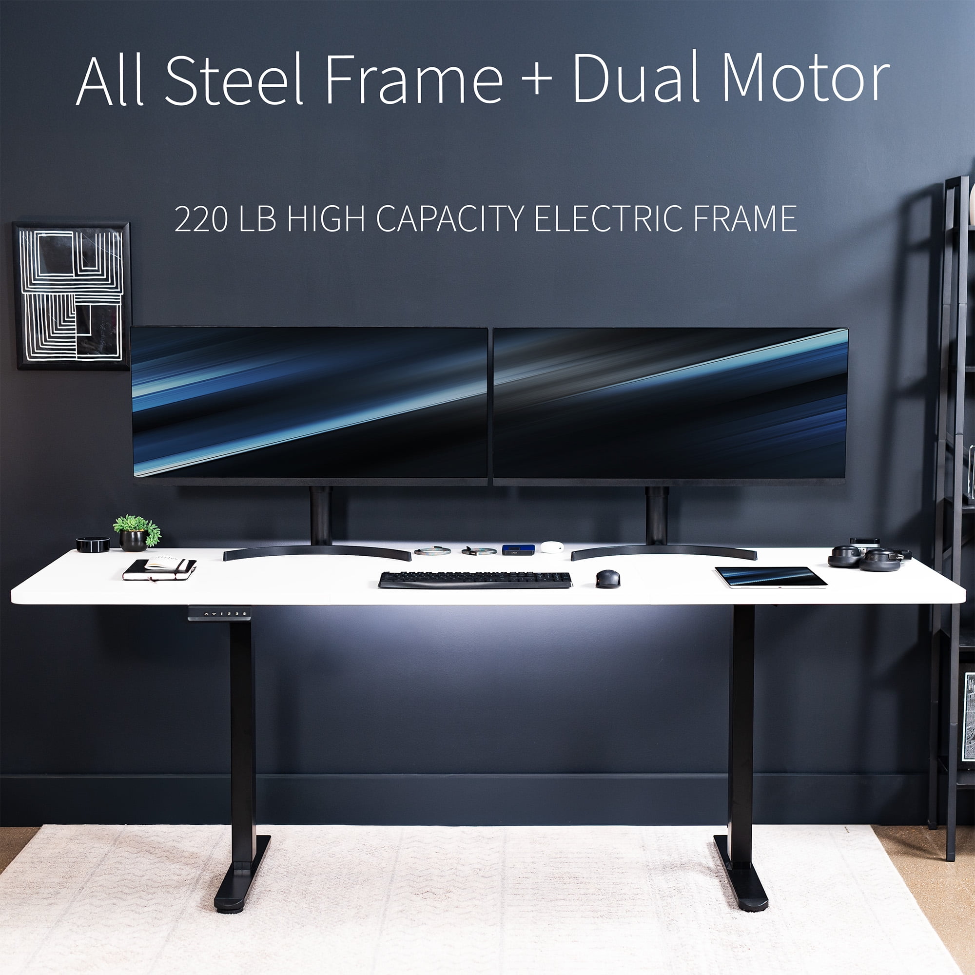 VIVO Electric Dual Motor 83” x 30” Standing Desk, Black Top, White Frame