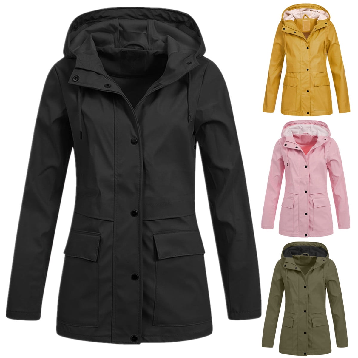 LADIES WOMENS RAIN COAT PU PVC PARKA 