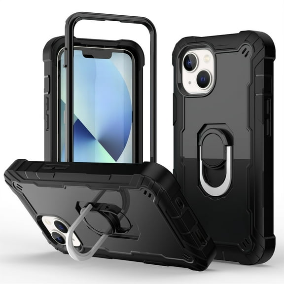 Allytech Compatible for iPhone 14 Plus 5G Case with Kickstand, Military Grade Heavy Duty Shockproof Protective Ring Holder Cover Case for Apple iPhone 14 Plus 6.7" 2022, Black