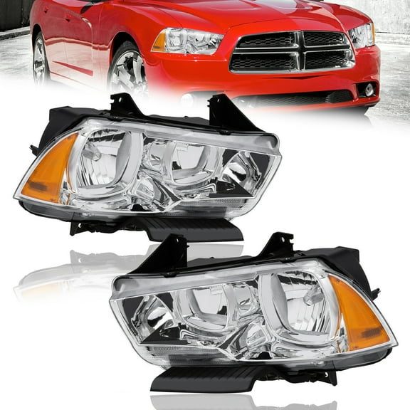 MOSTPLUS Chrome Housing Amber Corner Headlight Head Lamps for 2011-2014 Dodge Charger