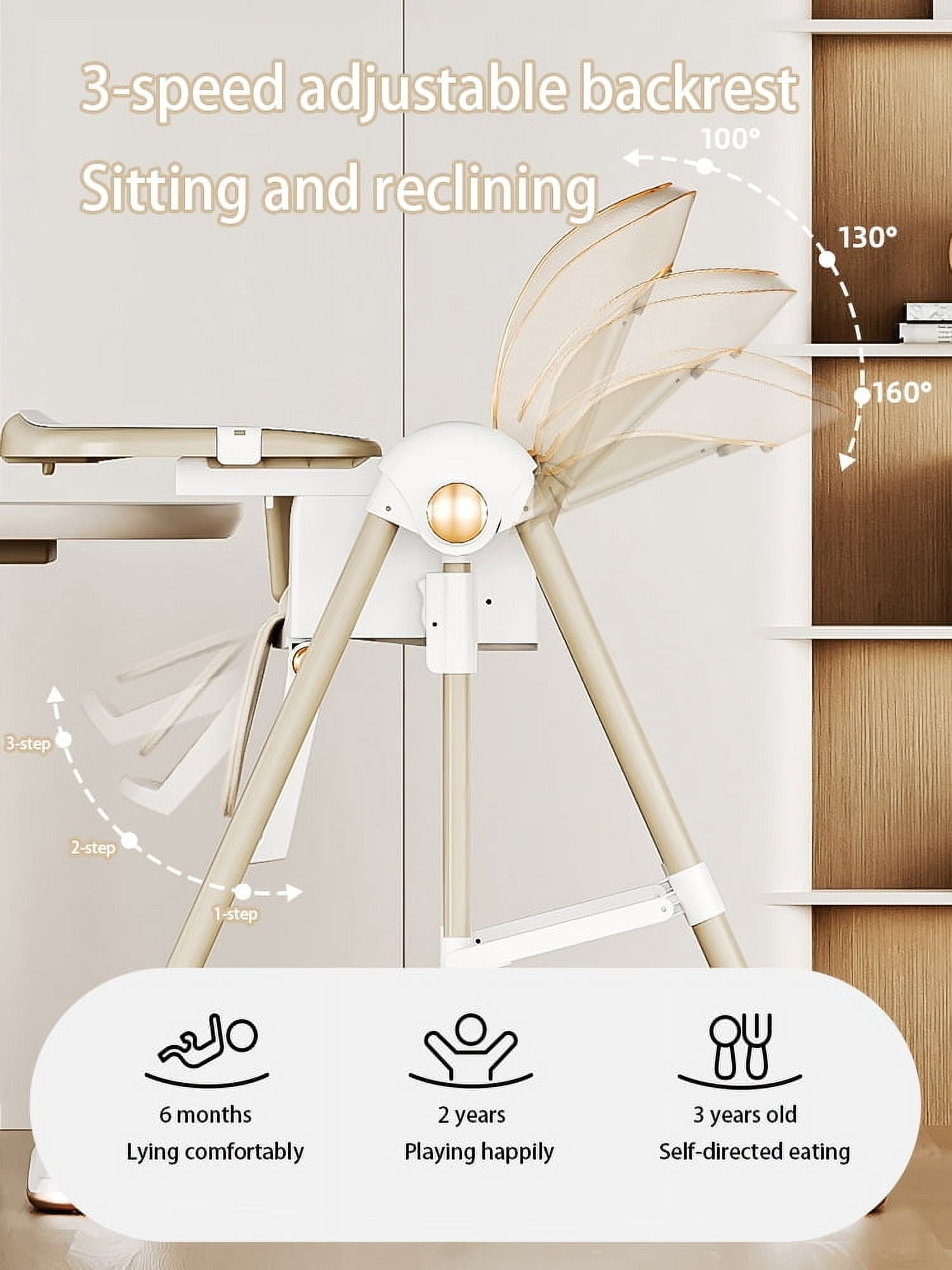3 in 1 Baby Swing Convertible BabyHigh Chair,Portable Baby Feeding Chairs,Baby Folding Dining Chairs for Babies and Toddlers,Adjustable Height,Unisex,KHAKI
