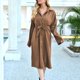 thumbnail image 4 of Vestido camisero para mujer, cuello vuelto, manga larga, botón, cordón, cintura, casual, primavera, Abanopi Vestido Midi, 4 of 7