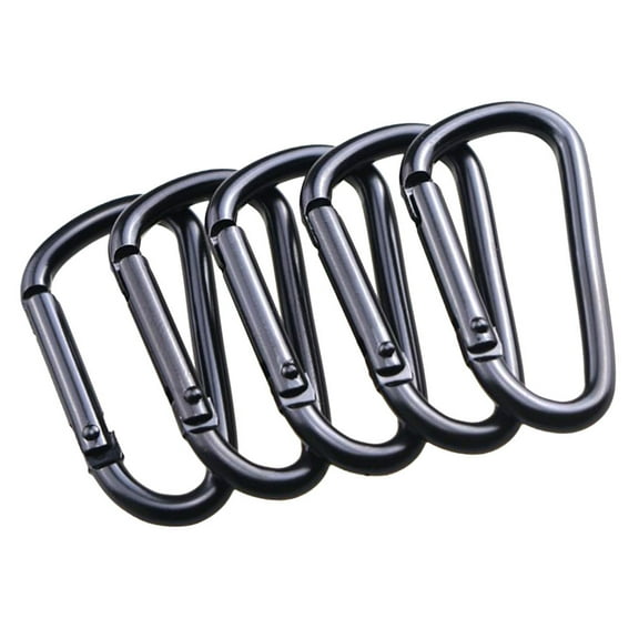 5-Pack Heavy Duty Aluminum Alloy Carabiner Clips Keychain Buckles for Hiking, Climbing, Water Bottles, Hammocks, Black Metal Accessories