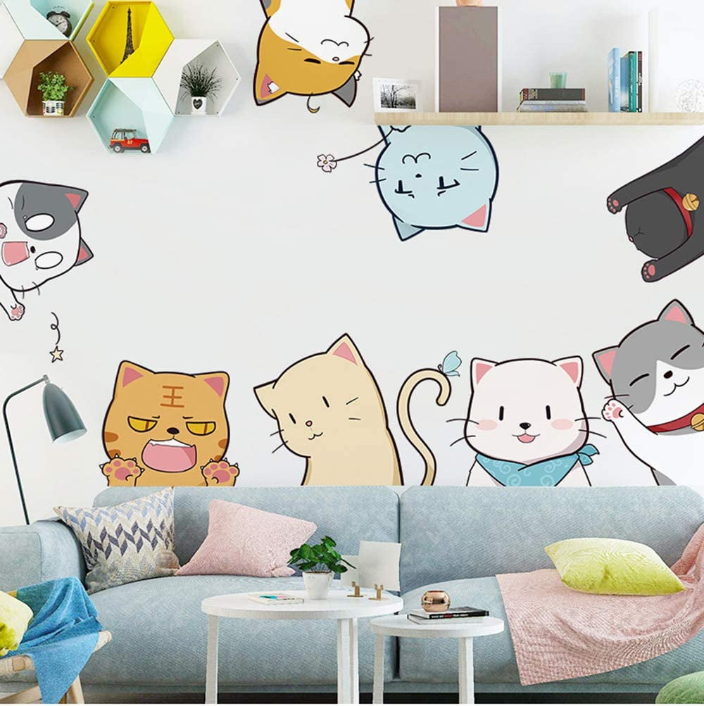 HFDD Kitten Wall Stickers, Anime Nursery Wall Art, Baby Wall Murals