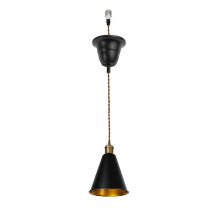 KAYYELAMP Inner Gold Black Metal Cone Shade Hanging Light E26 Copper Base Adjusted Cord Droplight Vintage Pendant Light Fixture for Kitchen Island Sink Home(No Bulb)