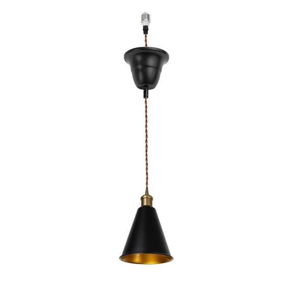 KAYYELAMP Inner Gold Black Metal Cone Shade Hanging Light E26 Copper Base Adjusted Cord Droplight Vintage Pendant Light Fixture for Kitchen Island Sink Home(No Bulb)