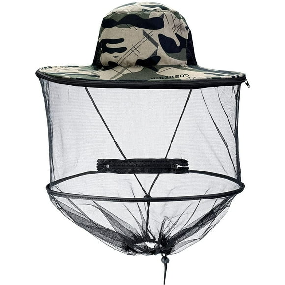 Mosquito Head Net Hat Sun Hat Bucket Hat with Removable Hidden Net Mesh for Fishing Hiking