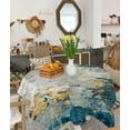 thumbnail image 4 of Navy Blue Ombre Rectangle/Square/Round Waterproof Tablecloths 60x60 inch Modern Geometric Yellow Oil Painting Abstract Art Polyester Table Cloth Table Cover Tabletop for Wedding Party, 4 of 5