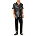 thumbnail image 2 of CAMISA METÁLICA DE PATRÓN DE COCODRILO PARA HOMBRES, CON BOTONES, MANGAS CORTAS, CAMISAS BRILLANTES DE DISCO METÁLICO TALLA S NEGRO, 2 of 4