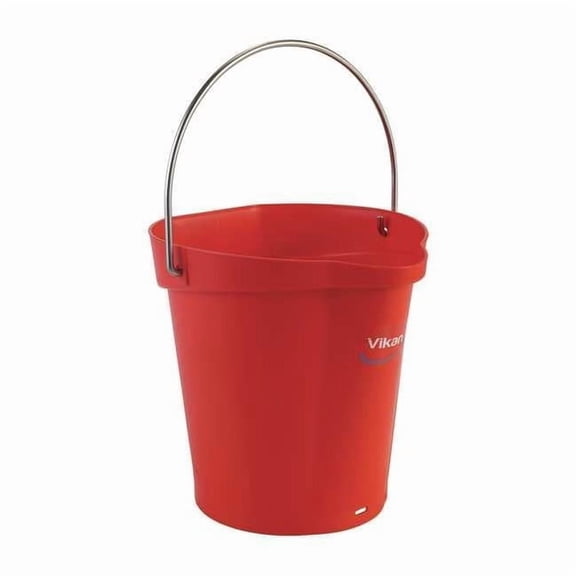 1 1/2 gal Round Bucket, 9 19/32 in Dia, Red, Polypropylene/Stainless Steel