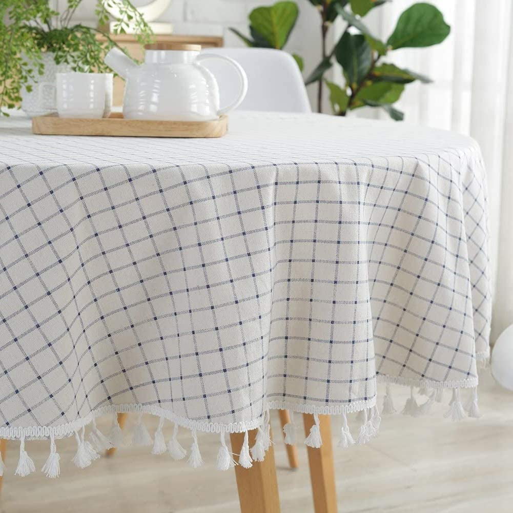 Luxury Bedside Table Cloth Plaid Check Tassels Table Furniture Dust Cover Decor 