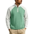 thumbnail image 5 of YOIAVAIOY Men's Quarter Zip Sweatshirts Waffle Knit Loose Fit Color Block Pullovers Stand Collar Sporty Casual Tops Green M, 5 of 6