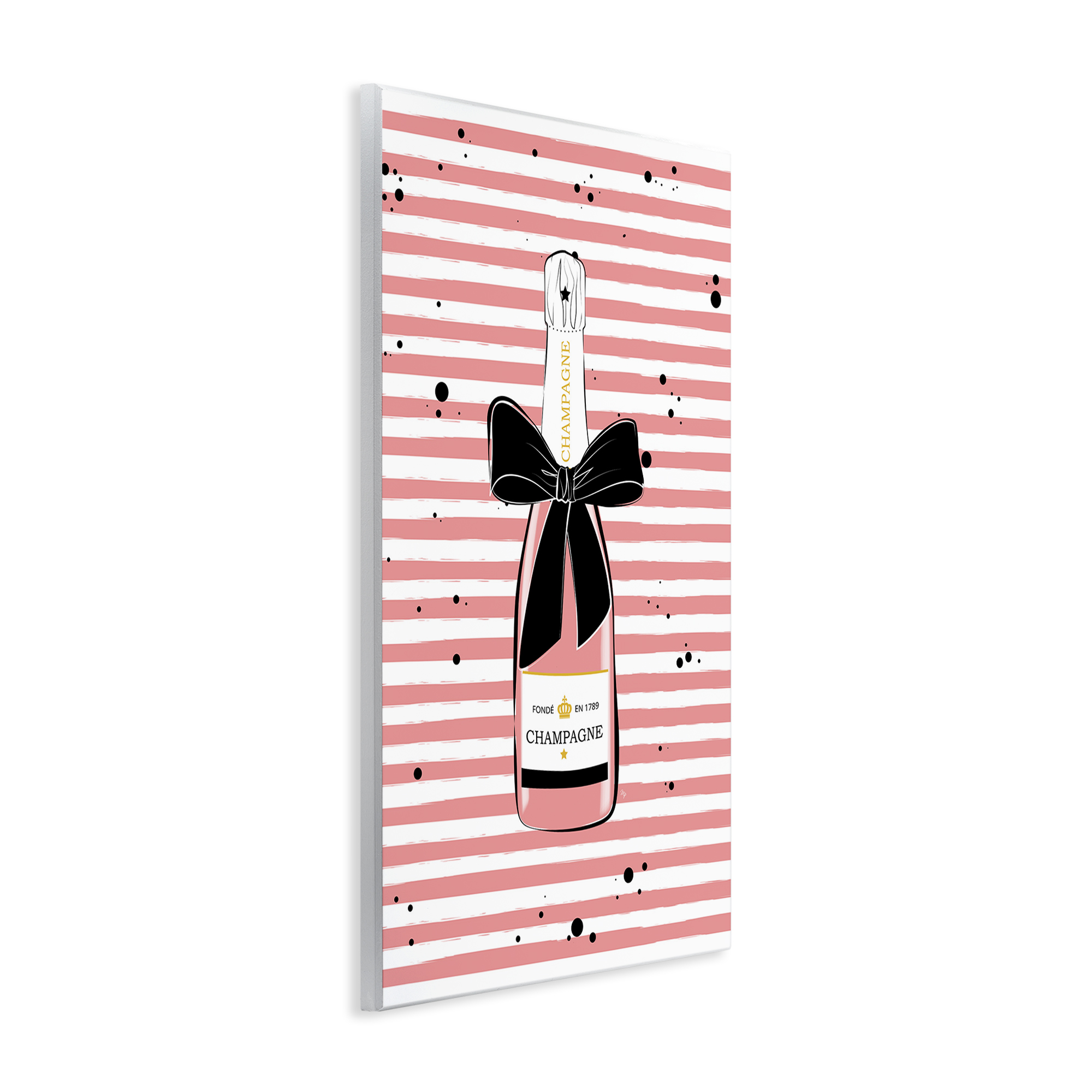 Stupell Industries Pink Champagne on Stripes Food & Beverage Painting Unframed Art Print Wall Art, 13 x 19