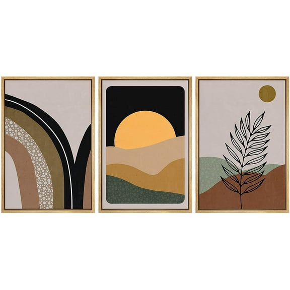 wall26 Framed Canvas Print Wall Art Set Geometric Sun Forest Plant Landscapes Nature Abstract Illustrations Modern Art Bohemian Nordic Decorative for Living Room, Bedroom, Office - 16"x24"x3 Natural