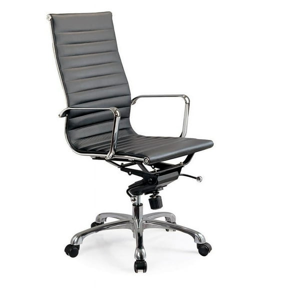 Pemberly Row 18-21" Faux Leather Office Chair in Black and Chrome