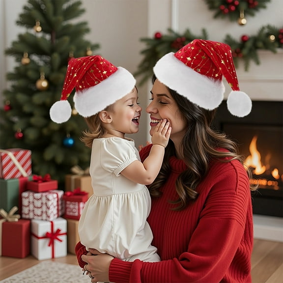 Christmas Decorative Hat, Gold Foil Plush Santa Hat, Non-Woven Festive Headwear, Soft Holiday Accessory for Home Parties