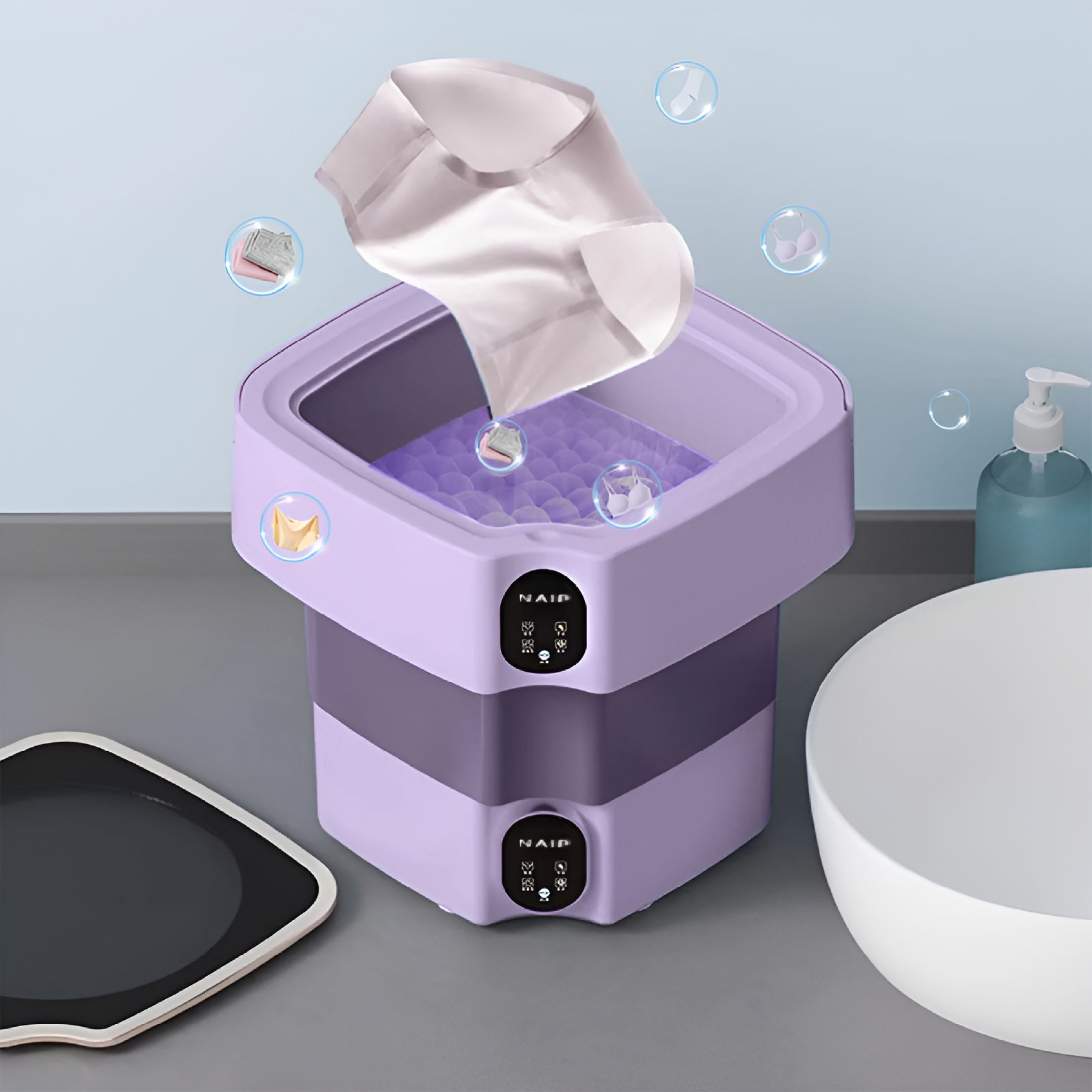 HIBIBUD Portable Folding Mini Washing Machine,17L Capacity for Small Loads,Multiple Wash Modes,Powerful Motor with Control,Integrated Wash and Dry Function,Space-Saving Design