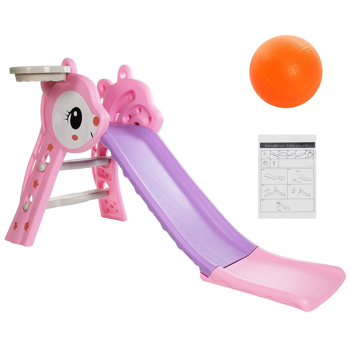 Blue Playground center Toddler Mountaineering Toy with Basketball Hoop for Indoor//Outdoor 4 in1 Children Climbing Frame Playset with Music Player Garden Backyard Slide /& Swing Set for Kids