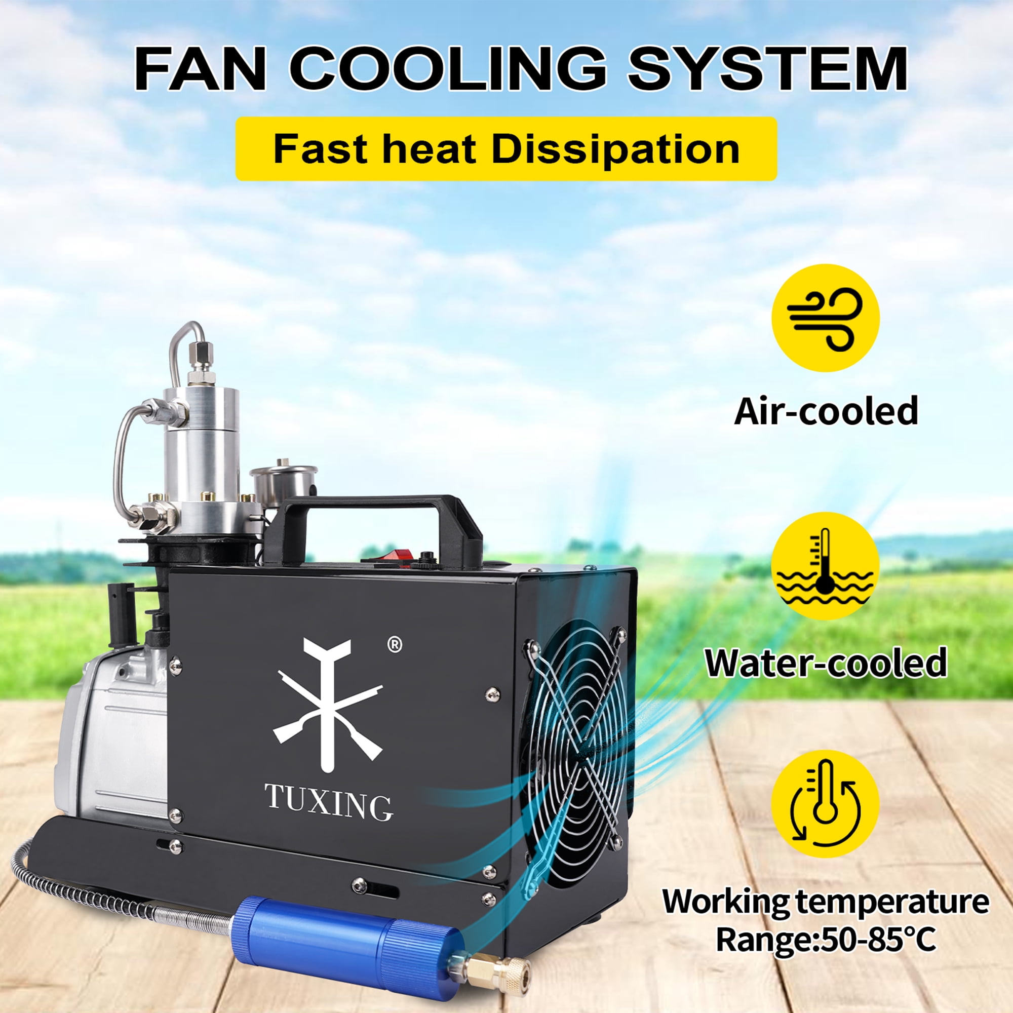 TUXING 4500Psi Pcp Compressor,Adjustable Auto Stop Version,Pcp Air Compressor,High Pressure Pump,Water Cooling Scuba Pump for Pcp Air Rifle, Scuba Tank Charging110V