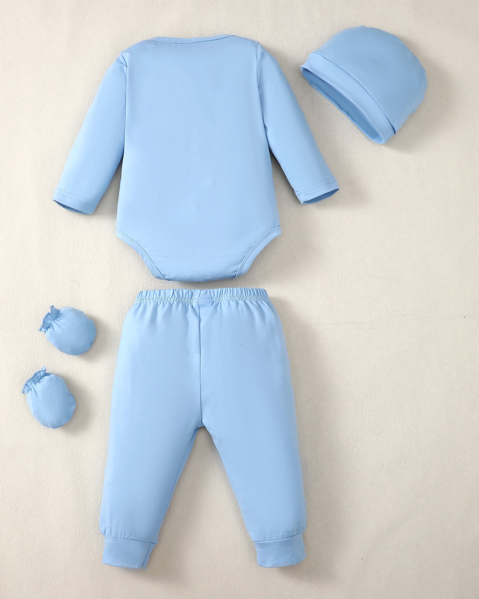 KIMI BEAR Newborn Baby Boys layette set 3-6 Months Romper Pants Set Hat 4-Pack Outfits Long Sleeves Top Gloves 16pcs Winter Clothes Baby Shower Gifts Blue