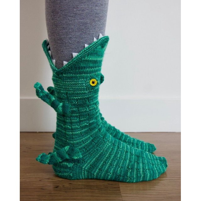 Calcetines de punto para mujer, calcetines cálidos de invierno, calcetines deportivos bordados con dibujos animados de moda, calcetines con forma de cocodrilo de tiburón animal, calcetines de cama, c