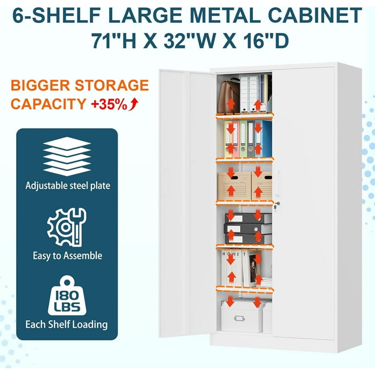 majy n.　0308 MIIIKO Metal Storage Cabinet with Locking Doors, White Garage