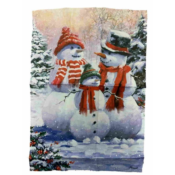 Snowman Family Scenic Holiday Decorative Garden Suede Flag 18 x 12.5 In