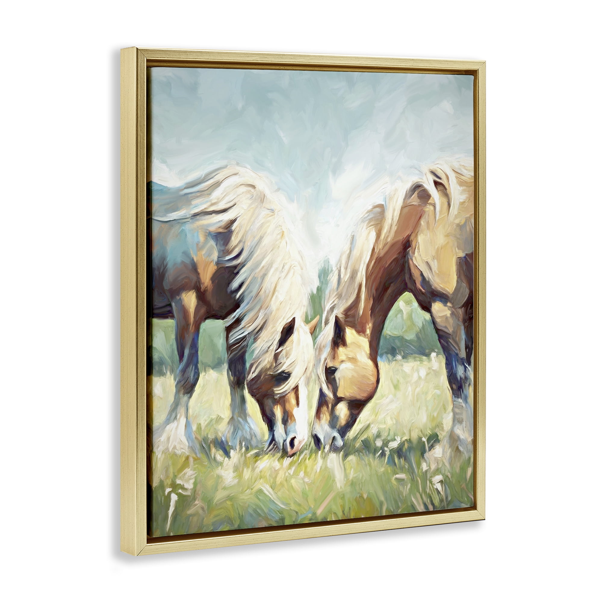 Stupell Industries Horses Grazing Together Animals & Insects Painting Gold Floater Framed Canvas Art Print Wall Art, 25 x 31