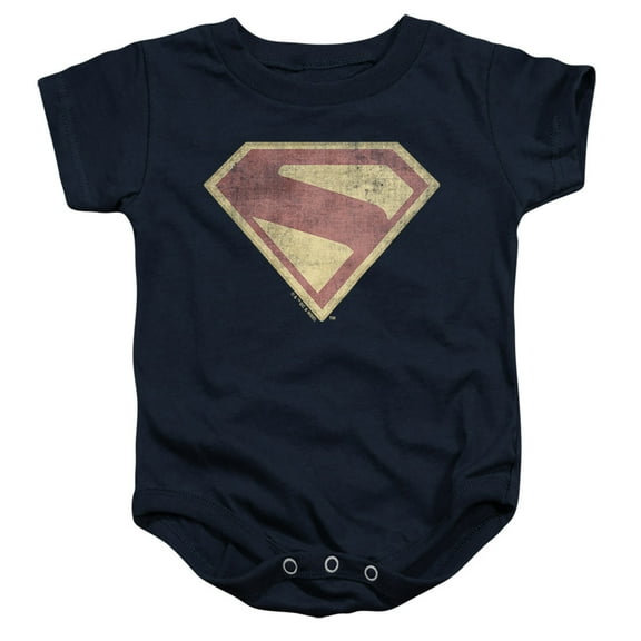 Popfunk Superman Logo Full Color Distress Unisex Infant Snap Suit for Baby, Navy, Large