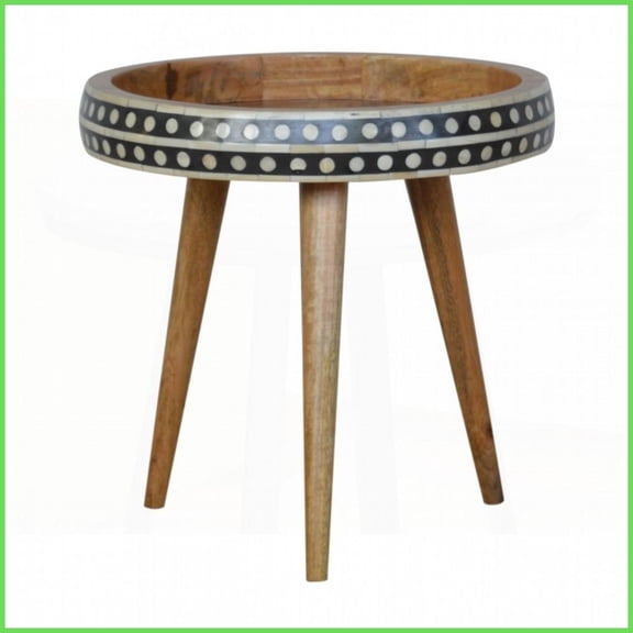 Small Nordic Solid Mango Wood Coffee Table with Bone Inlay, Sustainable Oak-Ish Finish