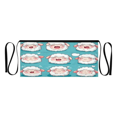 

Cute Cartoon Fuffy Sheep Adult short apron with 3 separate pockets 100% polyester material suitable for restaurant bistro waitresses 25.2×11.8in