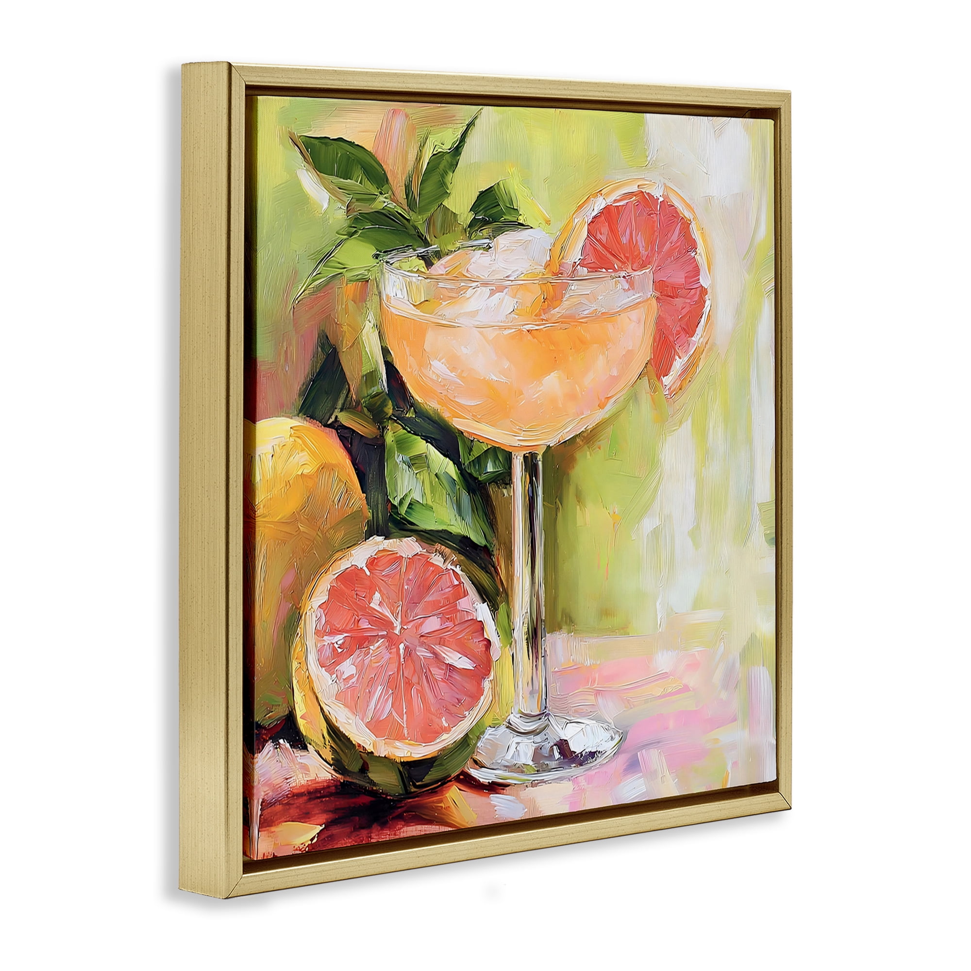 Stupell Industries Grapefruit Summer Cocktail Gold Framed Floater Canvas Wall Art, design by Riley B