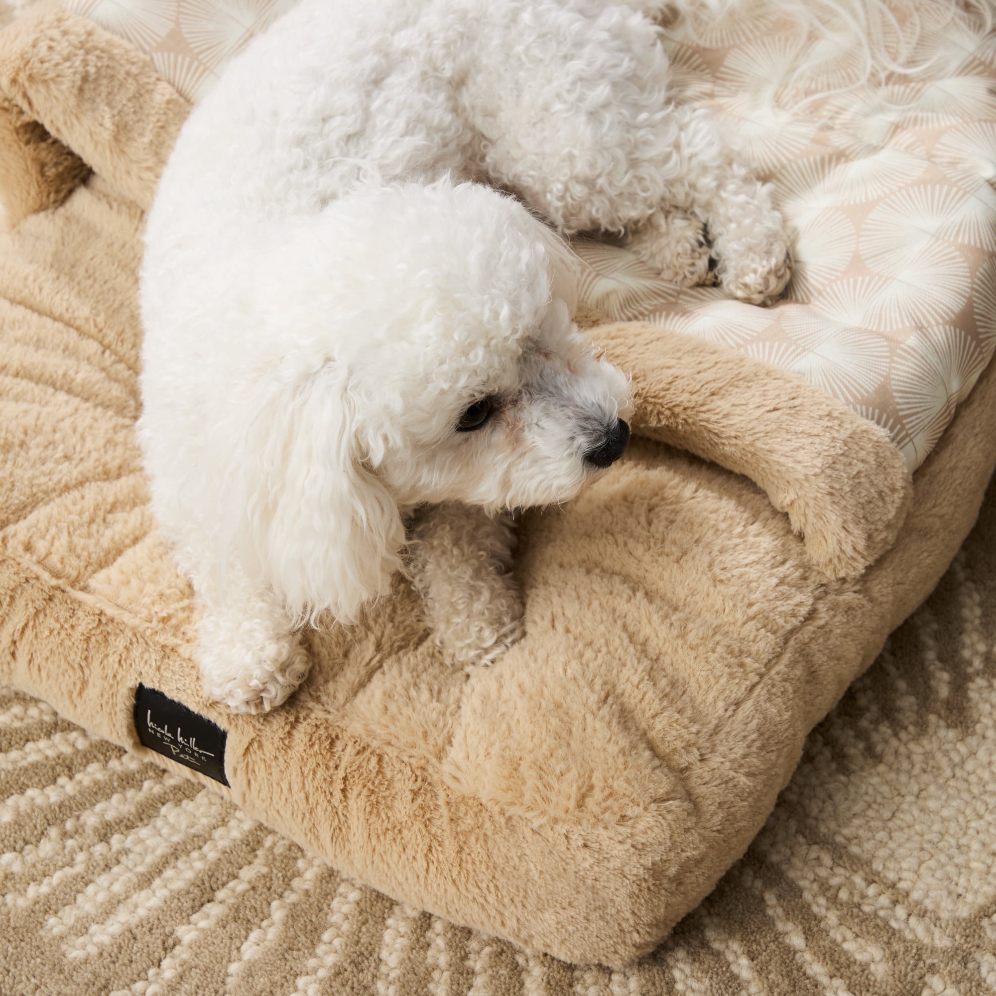NICOLE MILLER NEW YORK PET Kendall Fluted Geo Cozy Slipper Cave Pet Bed, Cozy & Calming, Water Repellent, Non-Slip Bottom, Machine Washable, Taupe, Small 22"x17"x11"