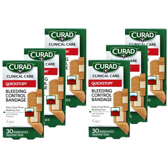 Curad Quickstop Instant Clotting Technology Flex-Fabric Bandages, Assorted, 30 Count - 6 Pack