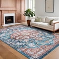 thumbnail image 2 of Hasoo 5' x 7' Area Rug for Living Room Boho Vintage Rug Non Slip Throw Rugs Floral Bedroom Rug, Blue/Pink, 2 of 6