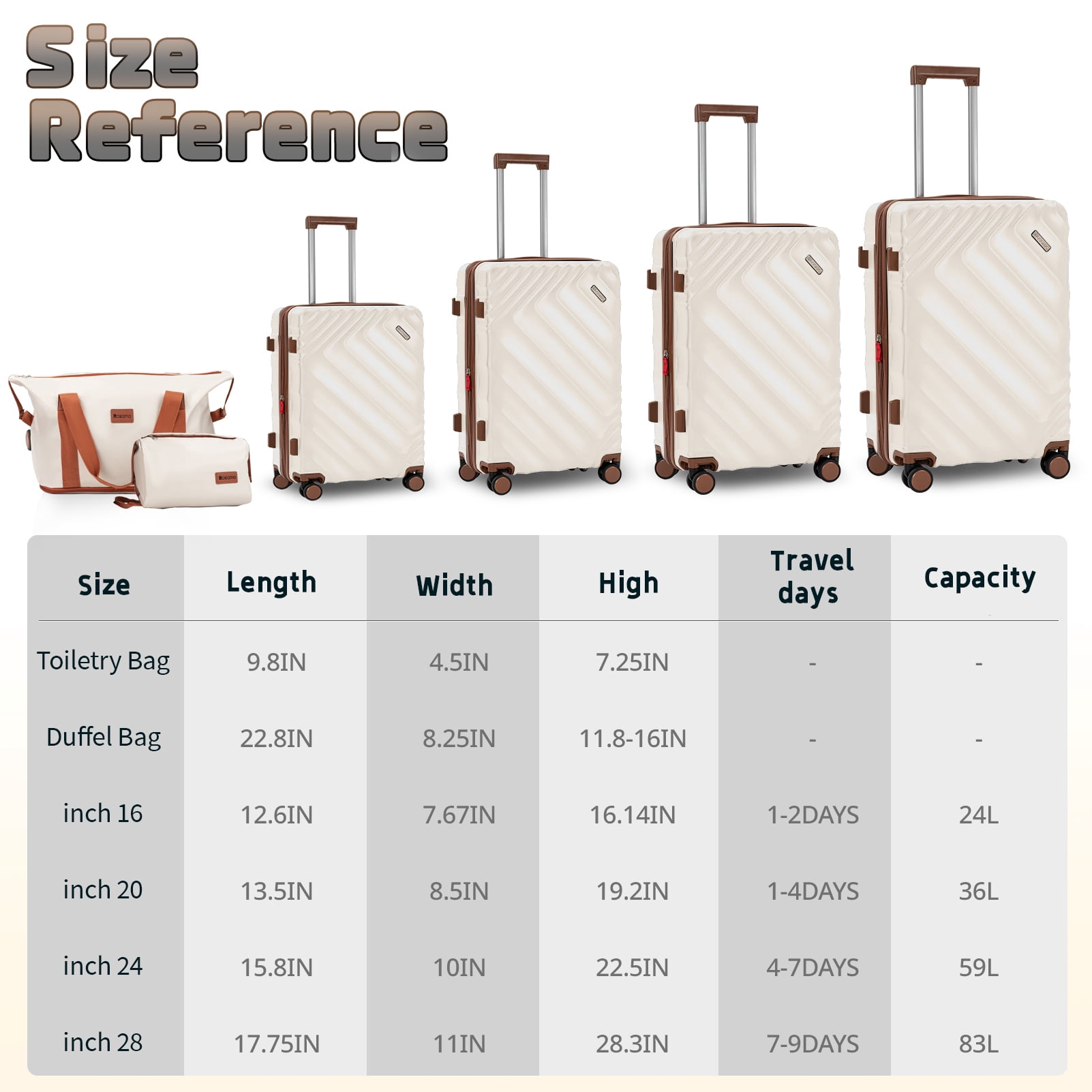 Rosamo 6 Piece Hardshell Luggage Set, Lightweight Expandable Suitcases with Spinner Wheels, TSA Lock, Durable ABSLuggage Sets for Travel；Beige