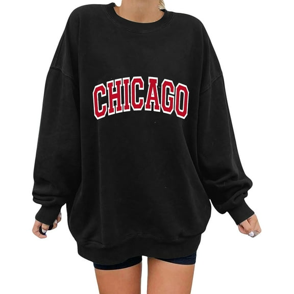 UJNDER Women's Basic Letter Graphic Crewneck Sweatshirt Long Sleeve Casual Pullover for Everyday Wear Black S