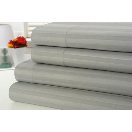 Bamboo Bed Sheet Set - 1800 Count Bamboo Egyptian Comfort Extra Soft Striped Bed Sheets 4 Piece Set - 6 Colors - Queen / Gray