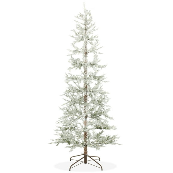 7.5FT Pre-Lit Sparse Flocked Pine Artificial Holiday Christmas Tree, Warm White and Multicolor LED Lights with Sturdy Metal Stand