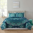 thumbnail image 4 of Mainstays Traditional Teal Medallion Reversible Quilt, King, 4 of 7