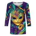thumbnail image 5 of TIMIFIS Hauts de Mardi Gras pour Femmes Grande Taille, Chemises à Manches 3/4 Décontractées Col Rond Imprimé Carnaval T-Shirts de Vacances, 5 of 5