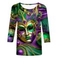 thumbnail image 2 of Aloohaidyvio Mardi Gras Masks and Beads,Womens Mardi Gras Loose 3/4 Sleeve Mask Shiny Glitter Print Crew Neck T-Shirt Blouse,Mardi Gras Clothing Women Clearance, 2 of 5