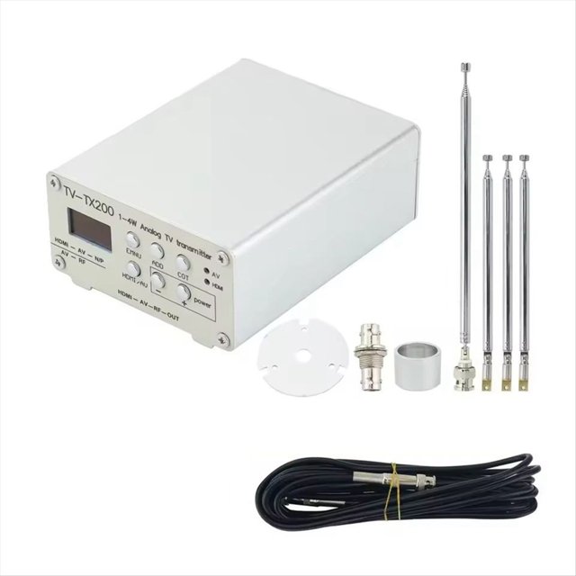 Transmisor de TV Analógica VHF/UHF TV-TX200 con Entrada HD/AV y Antena GP de Alto Rendimiento.