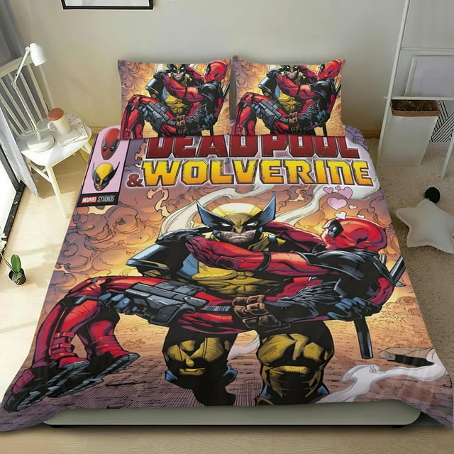 Deadpool y Wolverine Conjunto de sábanas temático, trío de piezas, cómodo y amigable con la piel, diseño único, regalo de decoración para el hogar para familiares, amigos y fans,173cm *218cm