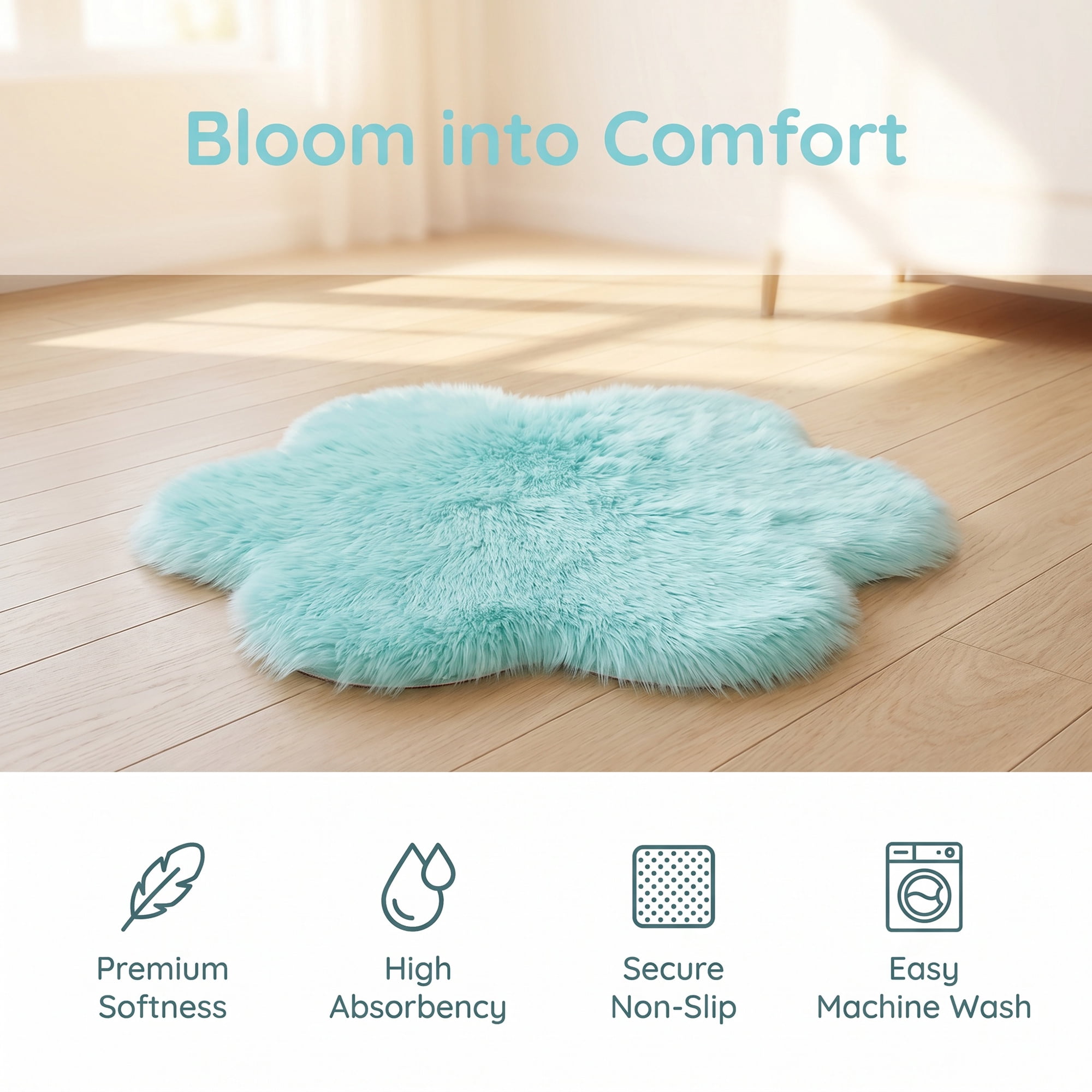 Unique Bargains Shaggy Flower Area Rug Fluffy Non-Slip Fuzzy Carpet 24" x 24" Light Blue