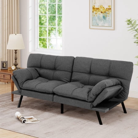 71" Futon Sofa Bed with Memory Foam,Futon Couch with Adjust Backrest and Armrest, Couches Bed for Living Room,Studios, Apartments, Dormitories, Offices and Game Rooms. Dark Gray Sofa Bed