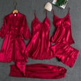thumbnail image 2 of HNMKIU Women's Plus Size 5 Piece Ice Silk Nightgown and Hot Home Wear Set Plus Size Pajamas for Women Set for Summer Sleep 02_Red,XXXL, 2 of 3