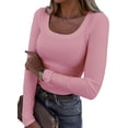 thumbnail image 1 of HSHDLDF Womens Long Sleeve Scoop Neck Ribbed Knit Fitted Casual Tops Tee Slim Basic Shirts, 1 of 7